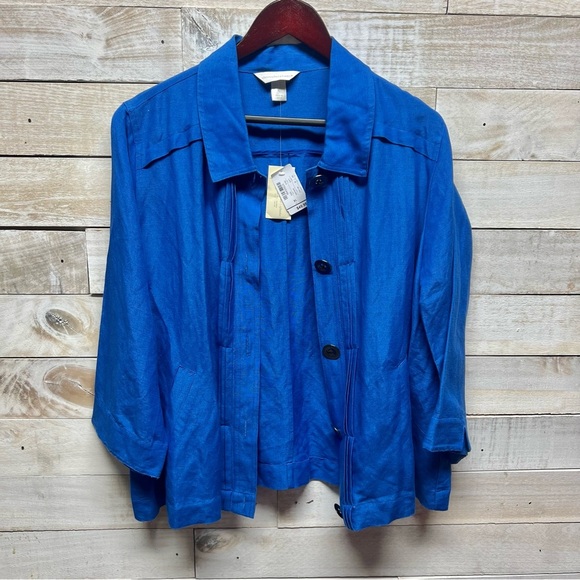 Christopher & Banks Linen Blend Jacket Womens XL Blue Button Up Pockets New - Picture 3 of 11